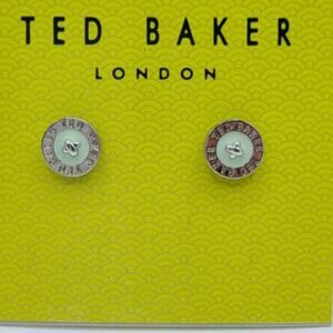 Ted Baker Baby Blue Enamel Silver Button Stud Earrings NWT!  NEW!